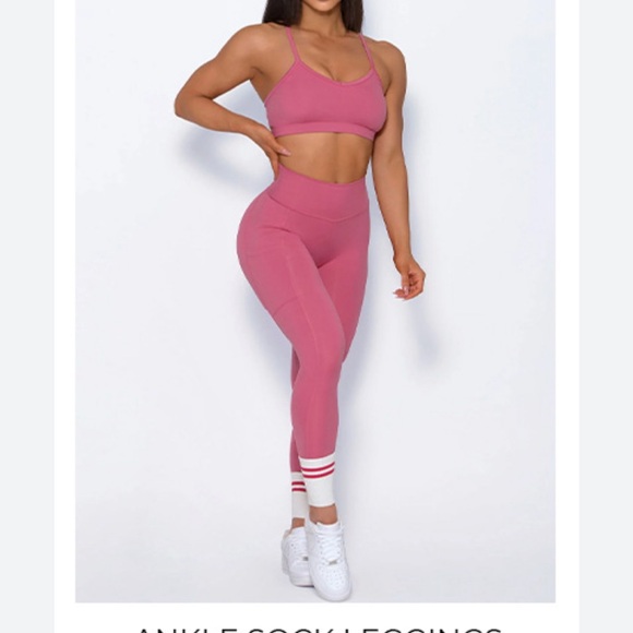 Bombshell sportsware mauve small white ankle sock leggings - Picture 1 of 5
